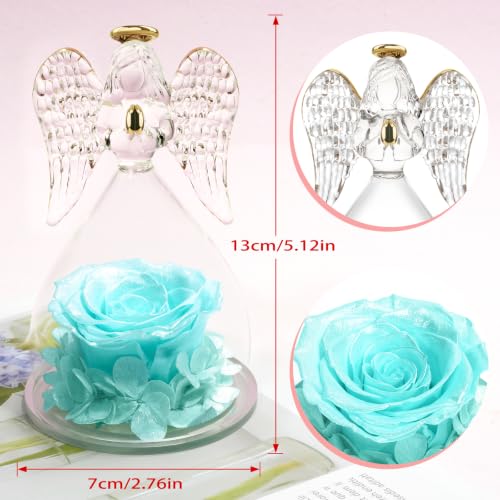 Miofula Gifts for Mom Birthday Gifts for Women, Preserved Flowers Rose in Glass Angel Figurines, Fresh Flowers for Delivery Anniversary Forever Real Roses Gifts for Mothers Grandma Her Wife Girlfriend - color: Pearlescent Sky Blue