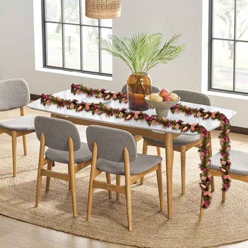 8Pcs 63Ft Purple Pink Rose Garland, Fake Flower Vines, Artificial Vine Flowers, Rose Hanging Garland for Party Wedding, Garden, Room Table, Christmas, Backdrop Wall Arch Decor - color: Purple Pink, size: 8Pcs-63Ft