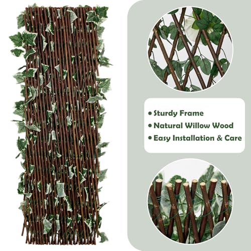 Expandable Fence Privacy Screen for Balcony Patio Outdoor, Greenery Expandable Stretchable Covers Panel Privacy Fence, Single Sided Leaves (Green White Ivy, 1 Pack) - color: Green&White Ivy, size: 1 Pack