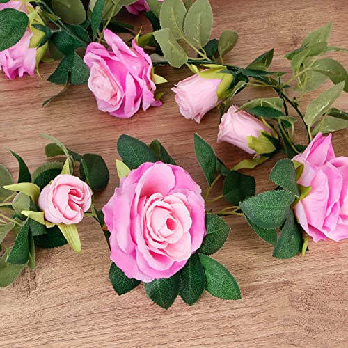 Teldrassil 4Pcs(26 FT) Artificial Rose Vine Fake Flower Garland Fake Silk Rose Hanging Vine for Wedding Party Background Arch Garden Background Decoration (Purplish Red) - color: Purplish Red