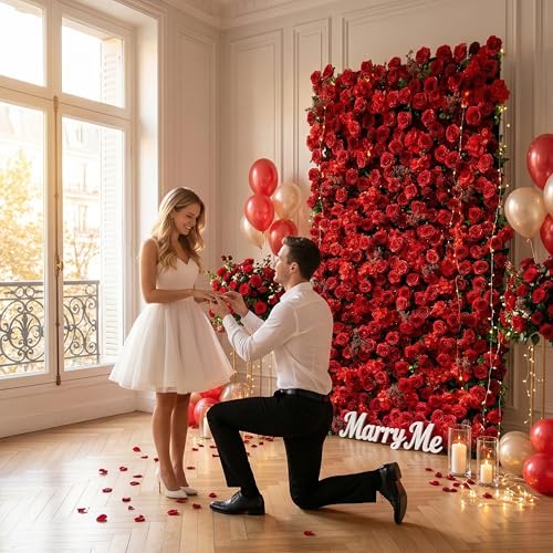 Artificial Luxury‌ Flower Wall Panels, Gorgeous 3D Silk Floral Backdrop for Wedding, Baby Show, Party and Home Decor, Quick Assembly/Storage, Both Eco ＆ Pet Friendly, 4ft*8ft - color: Red, size: 4ft*8ft