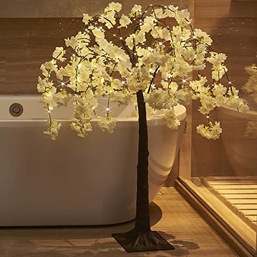 Hairui Cherry Blossom Tree with Lights 4FT 180 Fairy Lights, Artificial Lighted Tree for Spring Wedding Birthday Party Decoration Inside Outdoor - style: 4FT-Cherry Tree