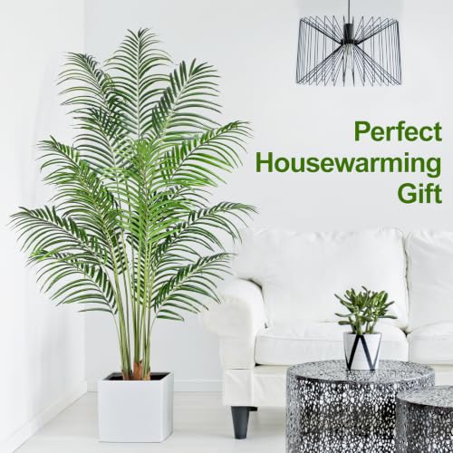 Artificial Palm Tree 6.2ft Tall Fake Palm Tree Indoor Decor with 18 Trunks and Real Bark Design Faux Tropical Areca Palm Silk Floor Plant in Pot for Home Office Living Room Bedroom Decor 2pcs - size: 6.2ft
