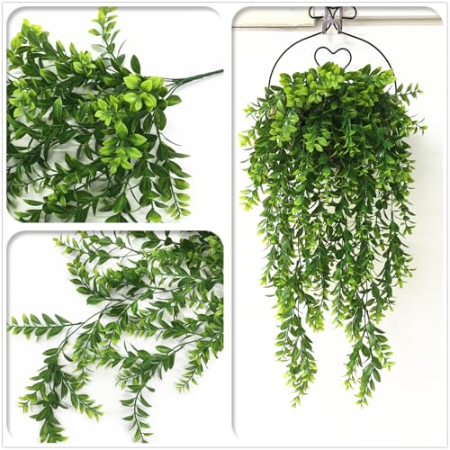 Artificial Hanging Plants, Fake Hanging Vines Plastic Greenery Garland Faux Ivy Leaves Vine Flowers for Outdoor Decor Indoor Home Garden Christmas Party Wedding DIY Bedroom Wall Decorations, 4 Pack - color: Green Hanging Vines / 4 Pack