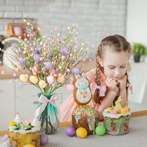 Sggvecsy Artificial Easter Stems 6 Pcs Spring Berry Picks with Eggs Colorful Berries Leaves Twig Branches Sprays for Easter Celebration Arrangement Centerpiece Home Vase Decor - color: Colorful