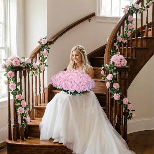 Pink Roses Artificial Flowers,50PCS 4 Inch Large Fake Roses Bulk - color: Pink