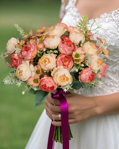 DuHouse 6 Packs Peonies Artificial Flowers,Silk Peonies Bouquet for Garden Wedding Centerpiece Party Home Decor(Champagne-Pink) - color: Champagne-pink