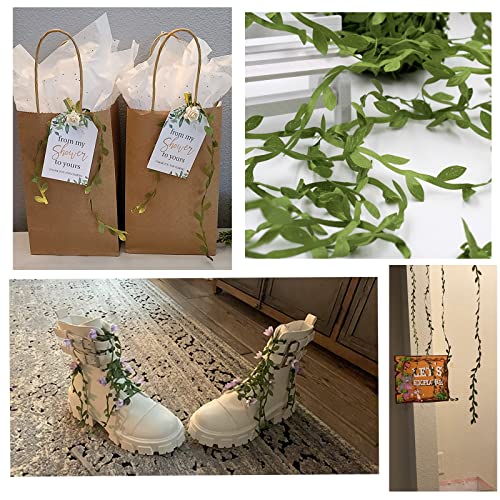 66 Ft Artificial Vines,Green Leaf Gift Wrapping Trim Ribbon,Eucalyptus Leaves Garland Wreath Accessory DIY Craft Party Wedding Home Decoration