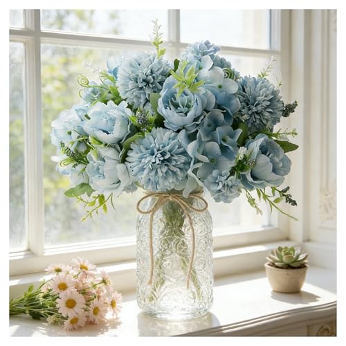 Simulated Flowers, European Colorful Peonies, Simulated Flowers, Finished Bouquets, Home furnishings, Wedding DIY Decorative Flowers(Color12)