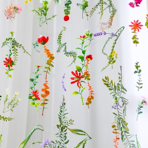XunYee 6 Pcs 35.4 ft Flower Garlands Artificial Wildflower Vines Floral Hanging Backdrop Fake Flower Garlands Faux Silk Wildflower Vine for Wedding Bridal Shower Home Garden Wall Arch Decor(Spring) - style: Wildflower