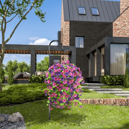 Homsunny Artificial Faux Hanging Flowers Plants Baskets for Outdoor Spring Summer Decorations,Resistant Fake Morning Glory Silk Plants for Outside UV Resistant Patio Yard Home Porch Decor(Mix Purple) - color: Mix Purple