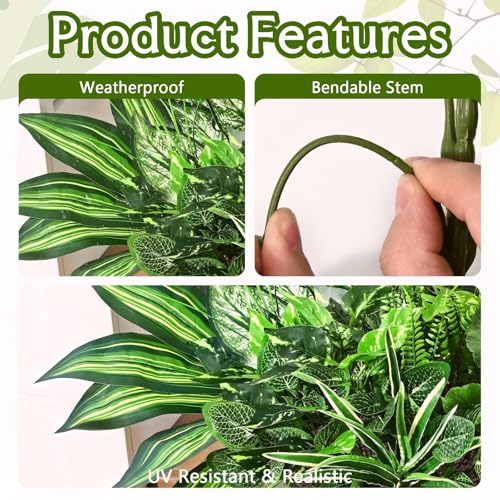 Waipfaru Artificial Plants Outdoor UV Resistant, Realistic Fake Plants Artificial Greenery, Large Bunches Faux Plants for Indoor Outdoor Porch Patio Garden Spring Summer Home Decor (Large 10pcs) - color: Greenery, size: 10 Bundles