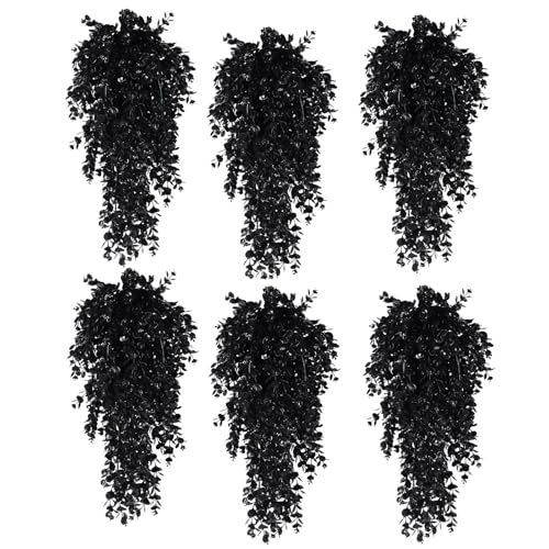 RECUTMS Black Artificial Hanging Eucalyptus Plants,6PCS 29.9 Inches,Gothic | UV Resistant Plastic,Fake Trailing Greenery Halloween Decor,Indoor Outdoor Home Room Garden Wedding Farmhouse Porch Party - color: 1-black 6
