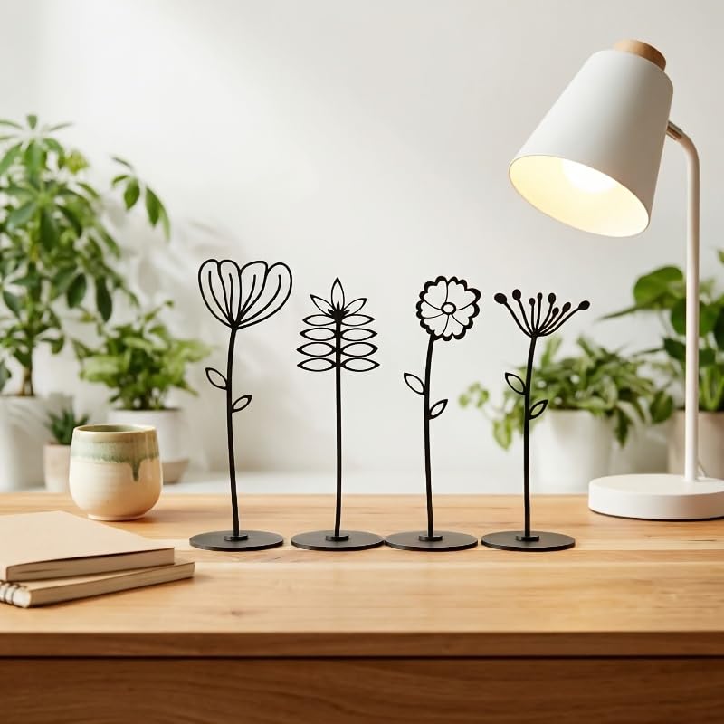 4 Pack Minimalist Floral Decorative Pieces with Stands—Perfect for Entryway and Desk Arrangements, Table Decor, and Creating a Cozy Atmosphere in Your Home