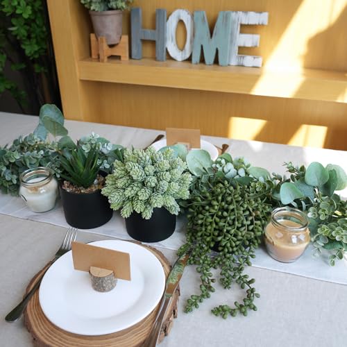 Winlyn Set of 3 Small Artificial Potted Succulent Plants Faux Aloe Hops String of Pearls Succulents in Black Cylinder Pots for Gift Home Office Bathroom Indoor Outdoor Table Shelf Windowsill Décor - color: Black Ceramic Pots