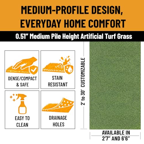 Ottomanson Artificial Turf Mat Pro 31" x 2', Indoor Outdoor Fake Grass Mat for Patio, Balcony, Entryway & Golf Practice, Artificial Grass Rug with Drainage Holes, UV Resistant - size: 2-ft