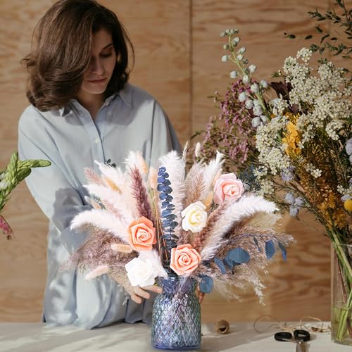 Dried Flower Bouquet | Pampas Grass Decor | Floral Arrangements for Home & Wedding | Boho, Rustic, and Modern Decorations (Without vase)