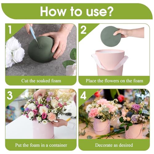 Round Foam for Flower Arrangements, 4 Pack 5.3"W x 2.7"H Floral Dry Foam Blocks Half Ball for Outdoor Planters Artificial Flowers Fake Plant Wedding and Garden Decorations