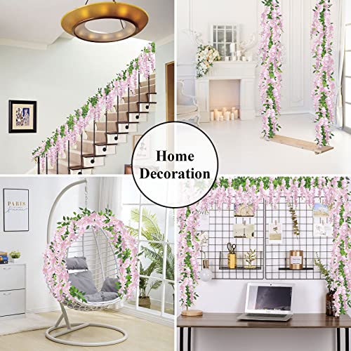 U'Artlines 10Pcs 7.2 Ft/Piece Artificial Wisteria Garland Silk Fake Pink Wisteria Flowers Hanging Greenery Vines Garlands Rattan for Home Garden Wedding Arch Party Indoor Outdoor Décor - color: Pink