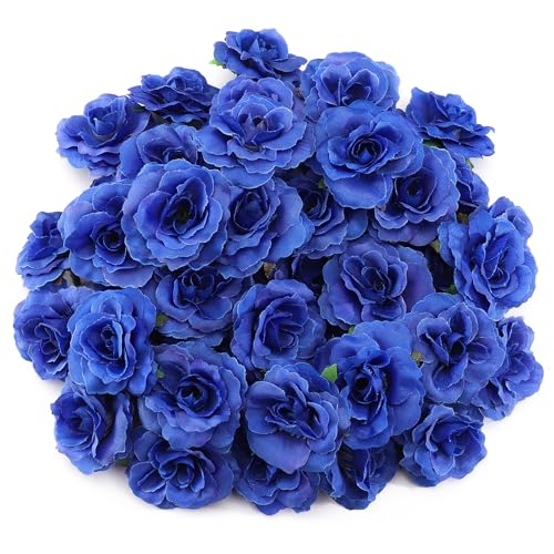 100 Pcs Mini Blue Roses Artificial Flowers Bulk, 1.9" Small Silk Fake Roses Flower Heads for Decoration, Wedding Centerpieces Bridal Shower Party Home Decor,DIY Crafts (Blue) - color: Blue