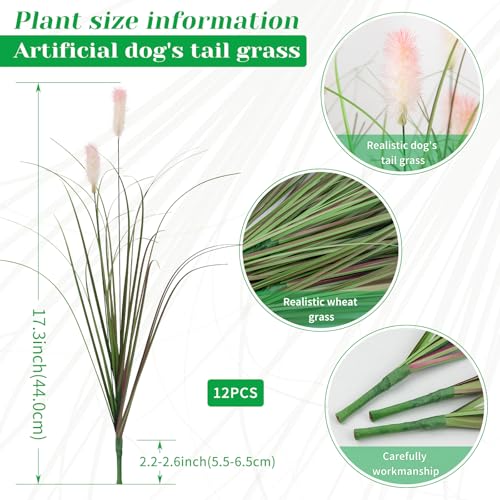 Artificial Grasses Plants Oudoor 12 Bunches Onion Grass Greenery with Plush Faux Fake Shrubs Plant Onion Wheat Grass for Outside Garden Indoor House Home Office Décor (Light Purple & Pink Plush） - color: Light Purple & Pink Plush, size: 12Pcs