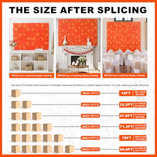 Artificial Flower Wall Backdrop 12Pcs 16.5x16.5 Inch Silk Roses Floral Panels Ideal for Fall Weddings Thanksgiving Backdrops and Seasonal Home Elegance - Orange - color: Orange