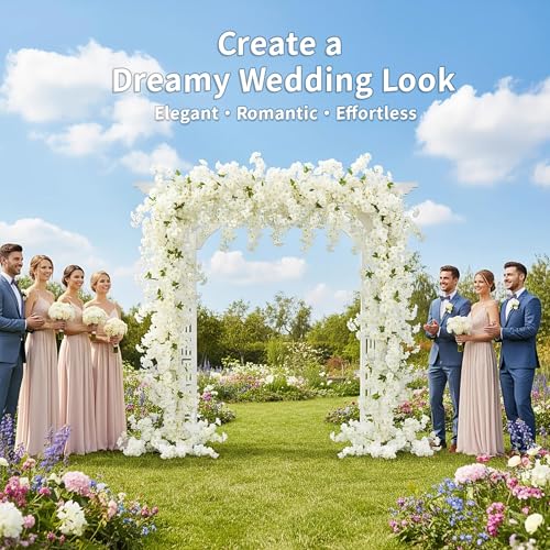 White Cherry Blossom Garland, 2‑Pack – 6FT Artificial Silk Flower Vines for Wedding, Arch, Wall, Party & Home Décor, Indoor/Outdoor - size: 6FT-White