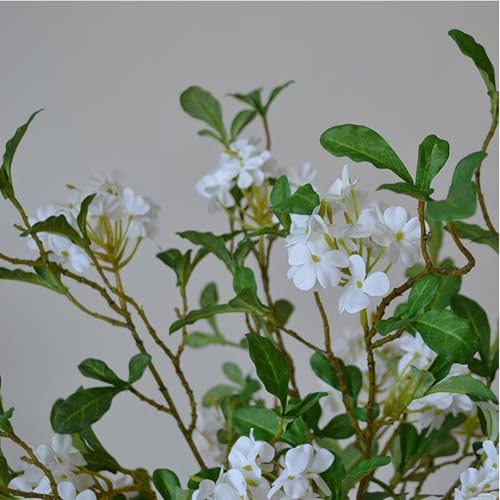 5PCS Faux Greenery Flower Stems Artificial Branches with Flowers for Tables Decor,Silk Green Floral Stems with Branches for Vase Filler for Home Kitchen,Dining Room,Living Room Decor(White) - color: White