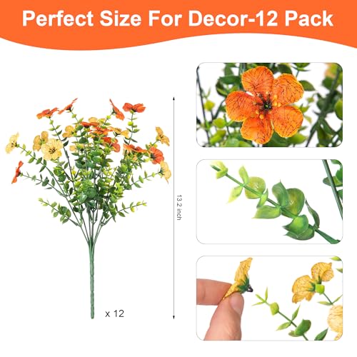 Artificial Fake Flowers Plants for Outdoor Spring Decor, 12 Bundles Faux Silk Flowers for Outdoor Outside Planter Colorful Daisy UV Resistant Look Real for Front Door Porch Patio Yard(Yellow Orange) - color: Orange Yellow
