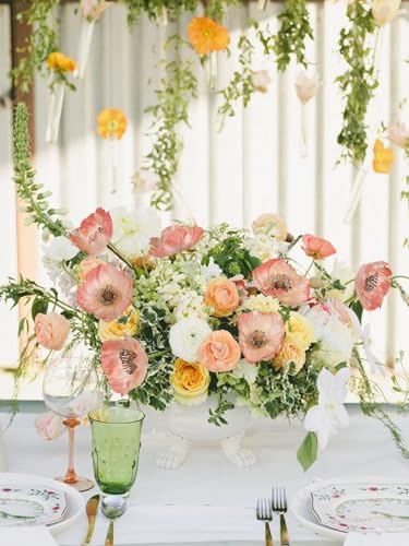 IPOPU Fake Poppies Coral Pink Silk Flowers 6pcs Artificial Poppies Realistic Faux Flowers for Wedding Centerpieces for Tables Bridal Shower Party Decorations (Coral Pink) - color: Coral Pink
