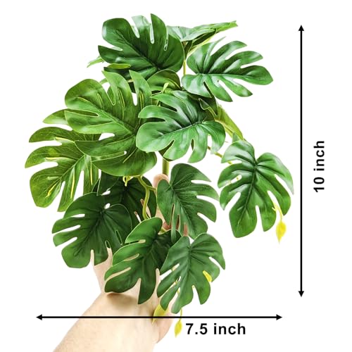Woyrise Reptile Plants for Terrarium, Artificial Hanging Plants with Suction Cups, Amphibian Tank Habitat Decor Plastic Plant for Bearded Dragons Lizards Snake Geckos Frogs - 2Pack Fake Monstera - color: Monstera