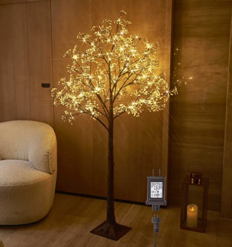 Hairui Artificial Baby Breath Flowers Tree with Lights 5FT 126LED,Prelit Lighted Gypsophila twig Tree for Wedding Party Christmas Holiday Decoration Indoor Outdoor Use - style: Modern