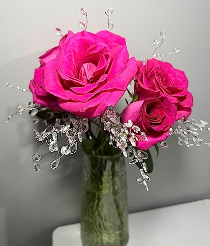 50 Stems Artificial Bouquet, Craft Acrylic Flower Wire Stem Water Drop White Pearl Beads, Handmade Floral Strands for Valentine Wedding Decortaion