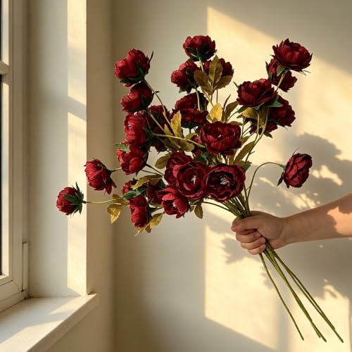 6 Pack 30" Artificial Peonies Flowers for Vase, Fake Silk Peony Long Stem Flowers for DIY Bouquets Wedding Centerpieces Home Decor (Red) - color: Red