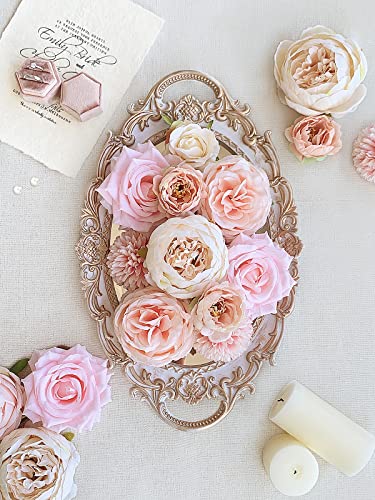 FACINOC Peonies Artificial Flowers Pink Silk Roses Bulk for DIY Wedding Bouquet Bridal Shower Decorations Fake Floral Arrangements Party Table Centerpieces Home Decor Indoor Blush Peach Box 20pcs - color: Blush Pink, Peach, Cream