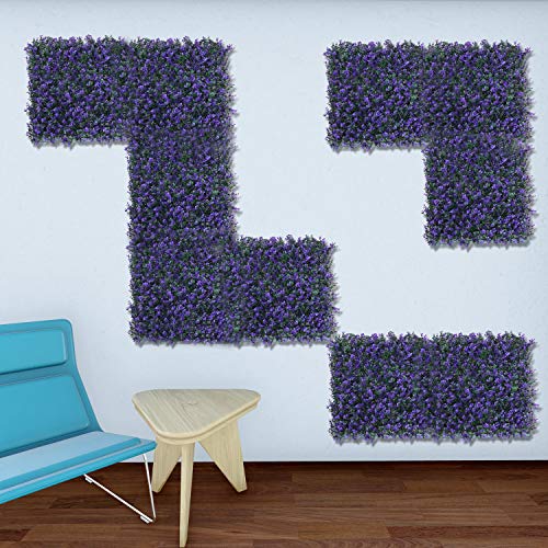 E&K 6Pcs 20" x 20" Artificial Grass Wall Panels, Faux Boxwood Greenery Backdrop Decor, UV Protected Privacy Hedge Screen for Indoor Outdoor (Lavender - Purple) - color: Lavender - Purple