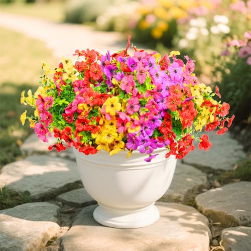 Artificial Flowers for Outdoors, 12 Bundles Outdoor Faux Plants,Uv Resistant Artificial Fake Flowers Plants, Realistic Spring Decor for Porch, Patio, Yard (RedYellowPurple) - color: Redyellowpurple