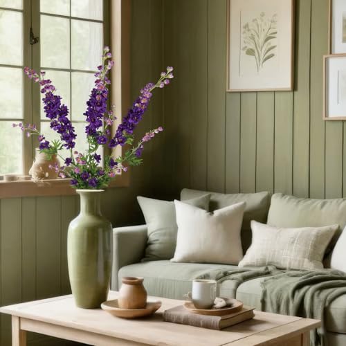 CITYES 3 Pcs Delphinium Artificial Flowers Bulk 35" Long Stem Silk Larkspur Flowers Artificial Snapdragon Flower Stems Purple Faux Bouquet for Tall Vase Floral Arrangements Home Outdoor Wedding Decor - color: Purple