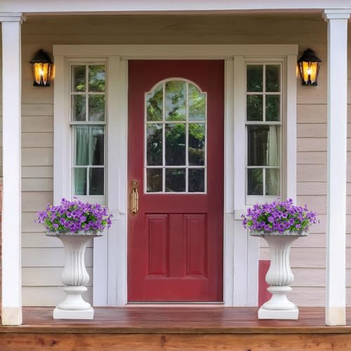 LikSoor 16 Bundles Artificial Flowers Outdoor Spring Summer Decoration Fake Silk Colorful Daisy Eucalyptus Realistic UV Resistant Outside Faux Plants for Garden Porch Window Box Home Decor (Purple) - color: Purple