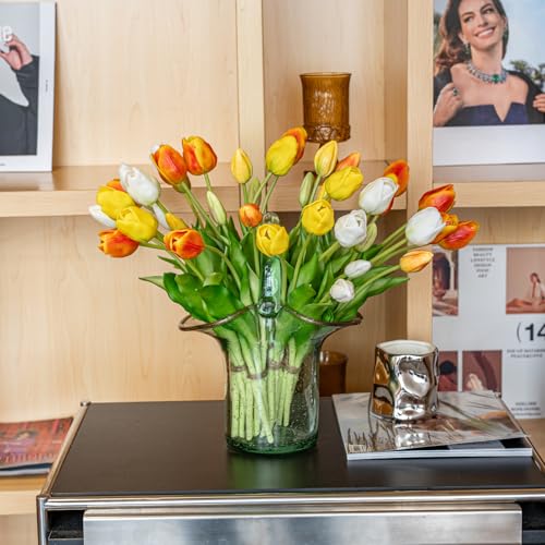 Artificial Tulips Flowers,Soft Touch Latex Bouquet, Fake Tulips,Spring Wedding Home Room Table Centerpiece Decor - color: 40pcs Js(no Vase)