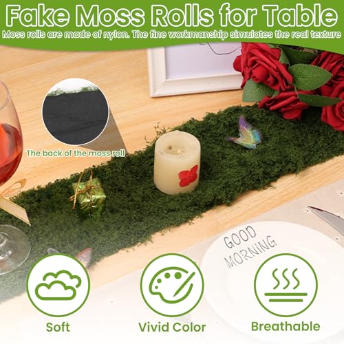 Fake Moss Roll Table Runner, Artificial Moss Sheet 4’’Wx47’’L, Dark Green and Light Green Moss Mat for Table, Wedding, Christmas, Garden, Craft, Home Décor