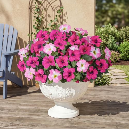 HyeFlora Artificial Flowers for Outdoors 4PCS Faux Petunias Silk Fake Flowers for Outside Planter UV Resistant Realistic Home Garden Porch Decor (Pink) - color: Pink 4branches