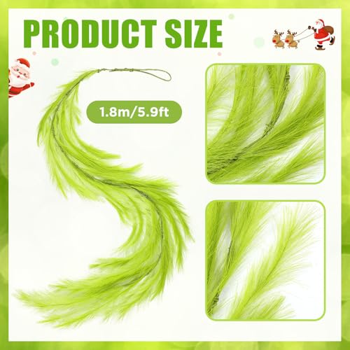 6 Ft Christmas Tree Garland Decoration Lime Green Pampas Grass Wreath Artificial Faux Fabric Feathers Wreath for Mantle Xmas Tree Home Farmhouse Christmas Holiday Party Supplies - color: Lemon Green, size: 6 Ft
