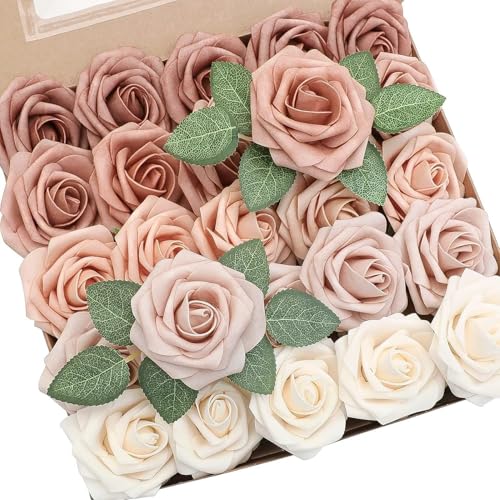 Artificial Flowers Roses with Stems for DIY Wedding Christmas Tree Bouquet Baby Shower Centerpiece Floral Arrangement Party Home Decor Mothers Day Decorations (Gradient Color, 25 Pieces) - color: Gradient Color Jtang, size: 25