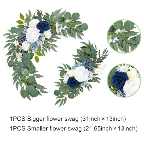 Wedding Arch Flowers (Pack of 2), Artificial Dusty Blue Flowers Faux Flower Swag Welcome Sign Floral Arrangements for Wedding Ceremony Reception Party Home Decor - color: Blue