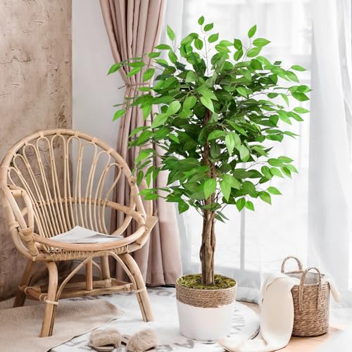 5ft Ficus Artificial Trees with Natural Curved Trunks, 60" Tall Lush Faux Tree for Home Decor Indoor, Green Lifelike Fake Ficus Tree Artificial Plants - size: 5ft