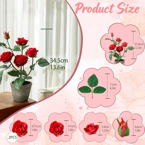 Rose in Pot Decor Potted Artificial Flowers Mini Plants Faux Flowers Indoor Small Decor Fake Roses for Home, Bathroom, Kitchen, Offices, Wedding Party Centerpieces (Rose Red) - color: Rose Red