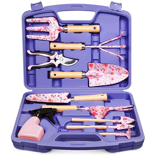 Grenebo 12-Piece Womens Gardening Tools Gift Set, Rust-Proof & Heavy-Duty Garden Tools with Durable Carrying Case, Fashionable & Thoughtful Gardening Gifts for Women&Men (Purple) - color: Purple
