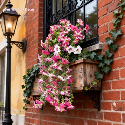 3 Pack Artificial Flowers for Outdoors,Fake Petunias Hanging - Outside Flowers UV Resistant for Porch ，Patio Decor,Tall Artificial Plants for Outdoor Planters,Spring Home Decoration(Pink White) - color: Pink-3