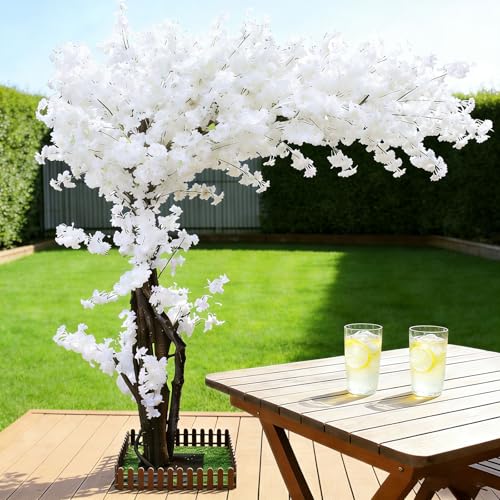 10FT Large Artificial Cherry Blossom Trees White for Home Decor Indoor Outdoor,Arbol De Cerezo Artificial Grande,Faux Fake Cherry Blossom Tree for Garden Party Wedding - color: White, size: 10x8.2ft